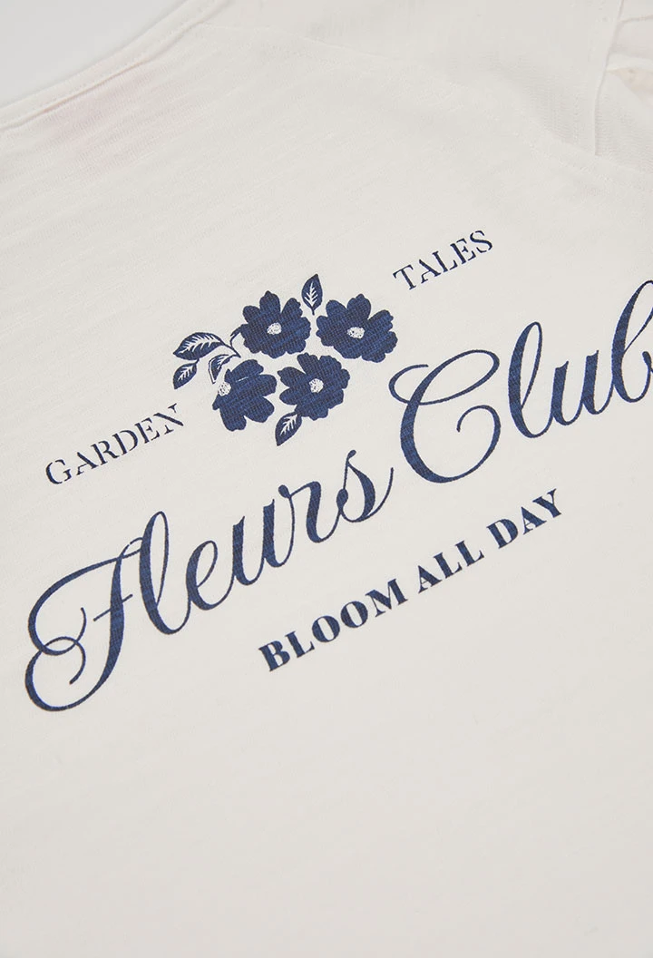 Camiseta punto niña blanca estampado "Fleurs club"