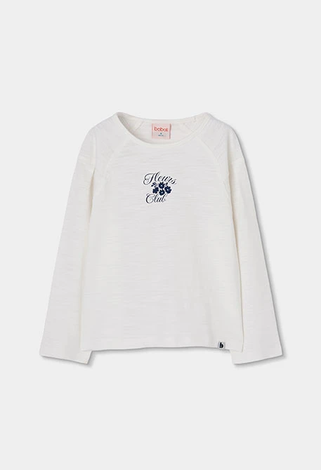 Camiseta punto niña blanca estampado "Fleurs club"