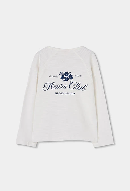 Camiseta punto niña blanca estampado "Fleurs club"