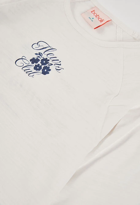 Camiseta punto niña blanca estampado "Fleurs club"