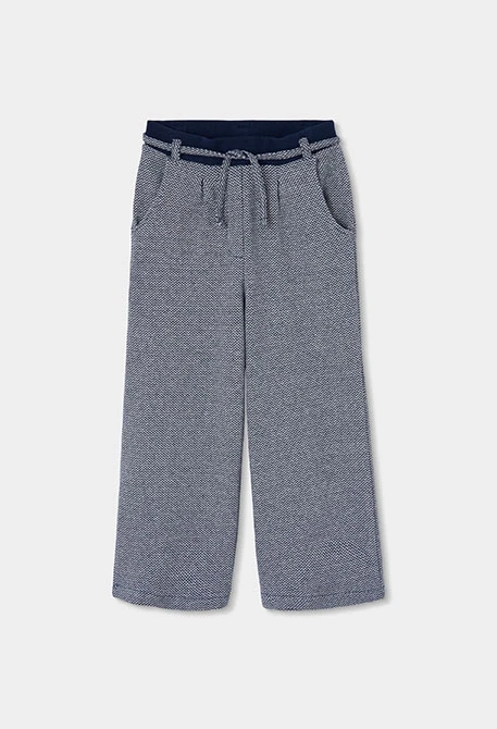 Pantalone in maglia a spina di pesce bambina blu navy