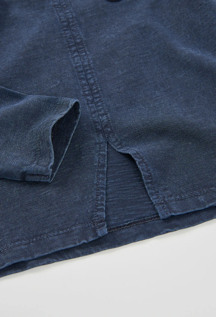 Camiseta punto niña azul marino bordado flores