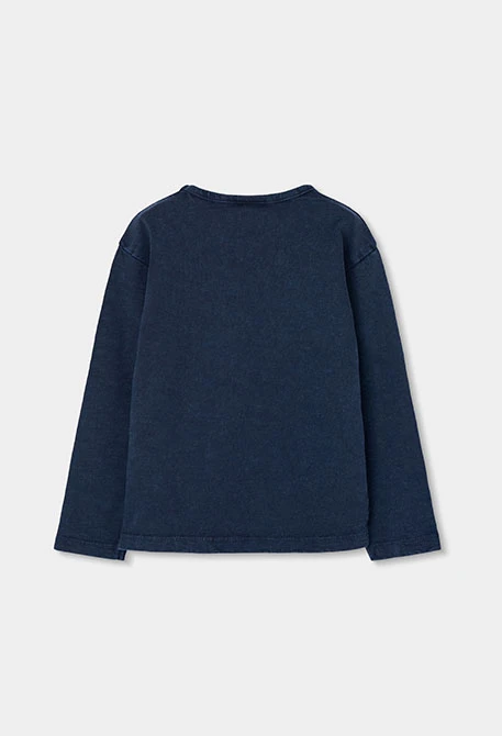 Camiseta punto niña azul marino bordado flores
