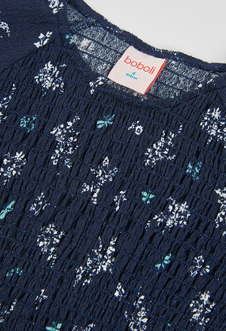 Vestit de punt blau marí estampat de flors i libèl·lules
