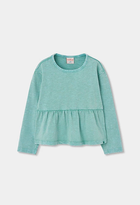 Maglietta in maglia bambina verde con volant