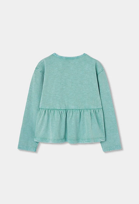 Maglietta in maglia bambina verde con volant