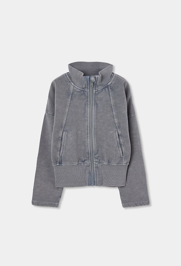 Chaqueta felpa niña gris con cremallera