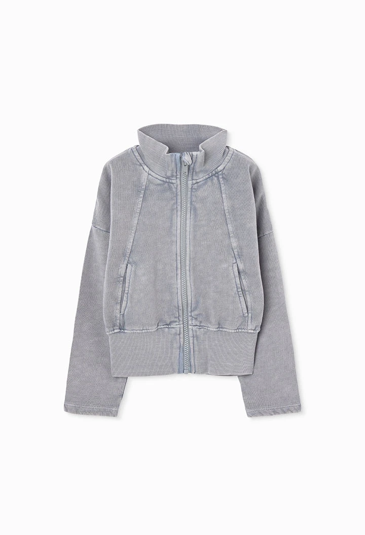 Veste en molleton fille grise avec fermeture éclair