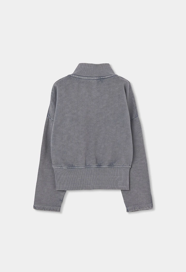 Chaqueta felpa niña gris con cremallera