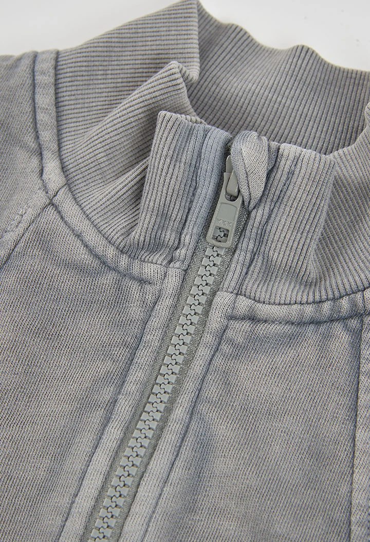 Grau-Plüschjacke für Mädchen mit Reißverschluss