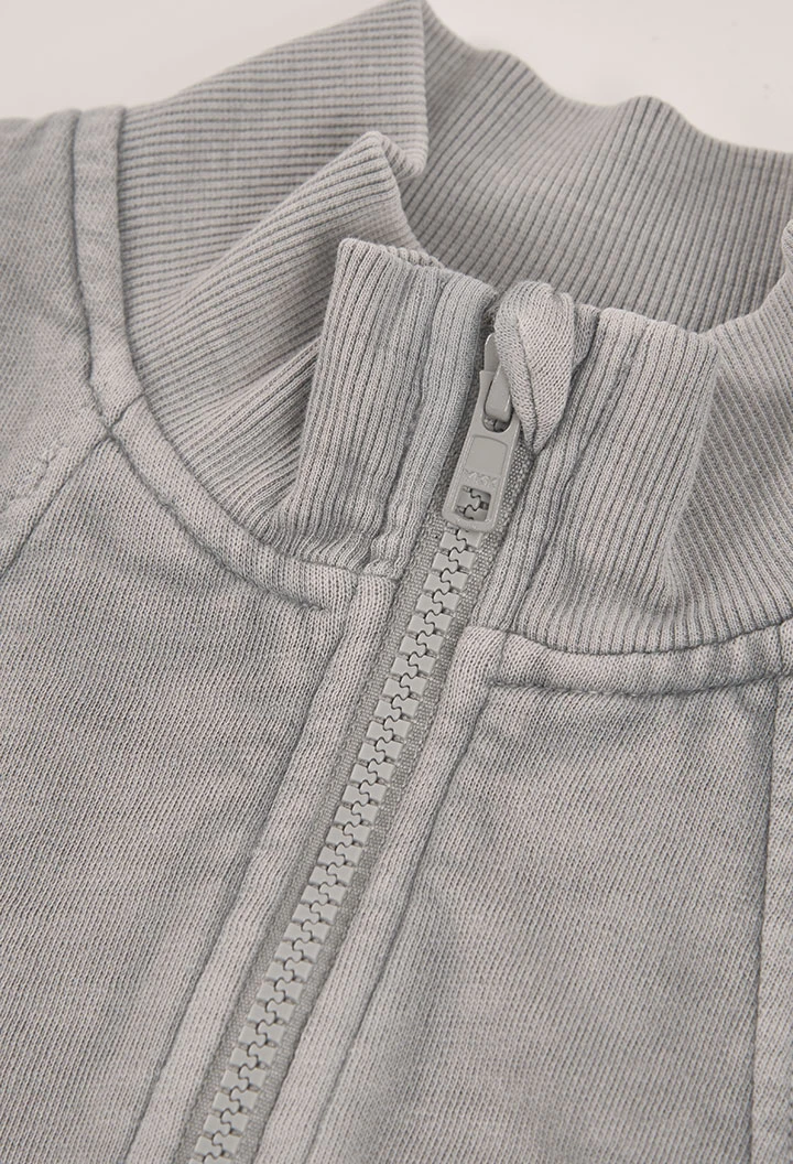 Grau-Plüschjacke für Mädchen mit Reißverschluss