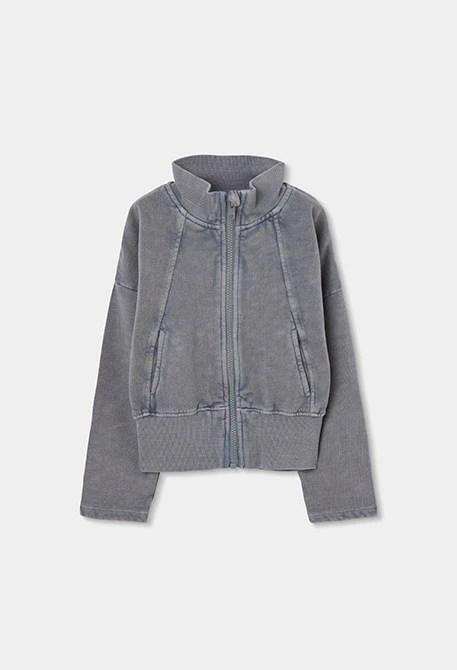 Chaqueta felpa niña gris con cremallera