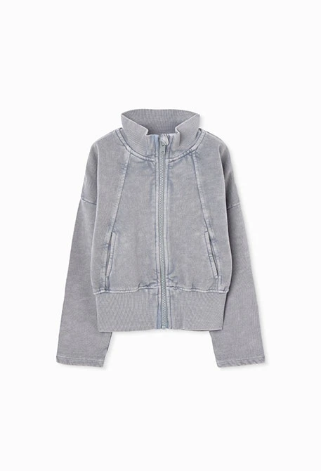 Grau-Plüschjacke für Mädchen mit Reißverschluss