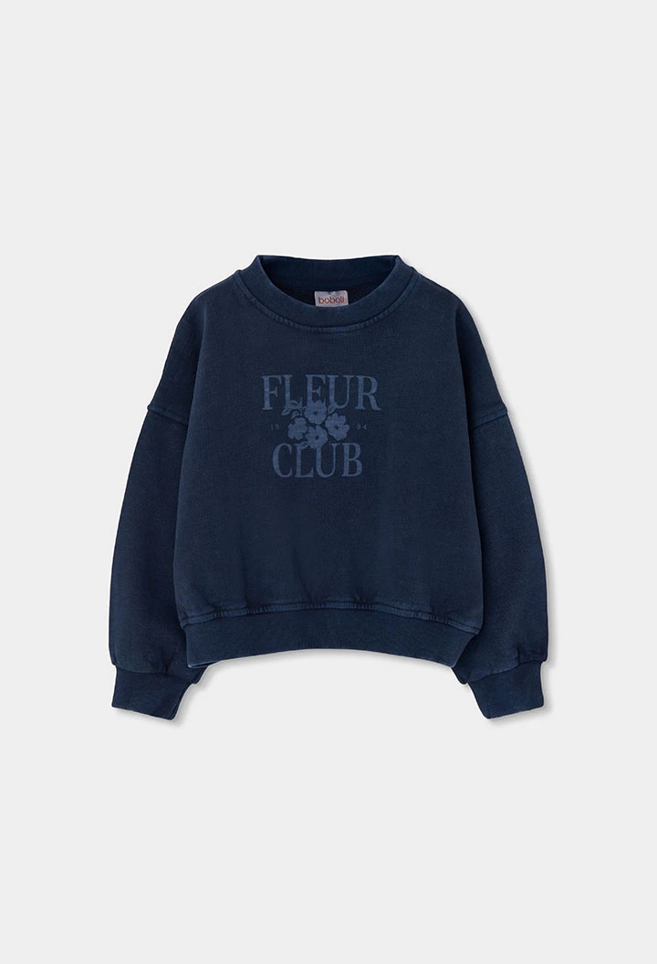 Sudadera felpa niña azul marino estampado flores