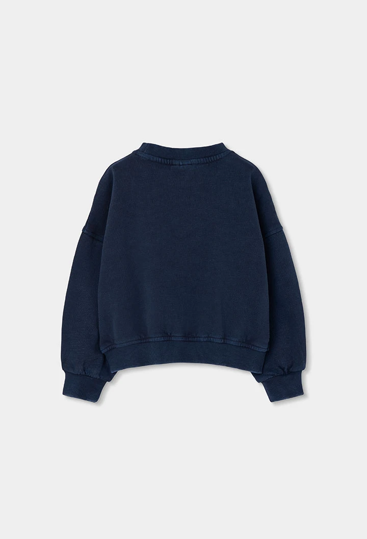 Sudadera felpa niña azul marino estampado flores