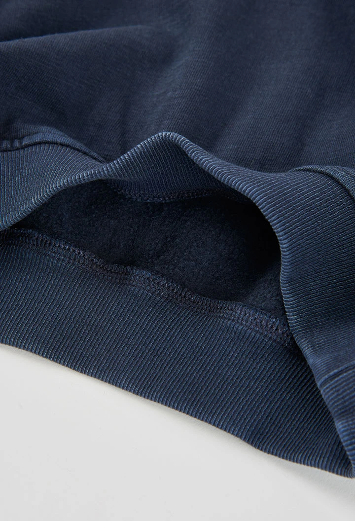 Sudadera felpa niña azul marino estampado flores