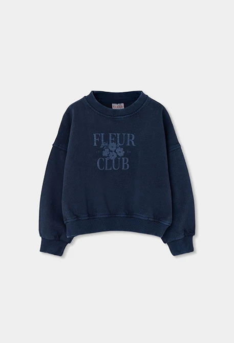 Sudadera felpa niña azul marino estampado flores