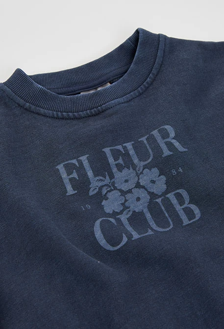 Sudadera felpa niña azul marino estampado flores