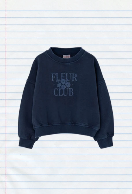Sudadera felpa niña azul marino estampado flores
