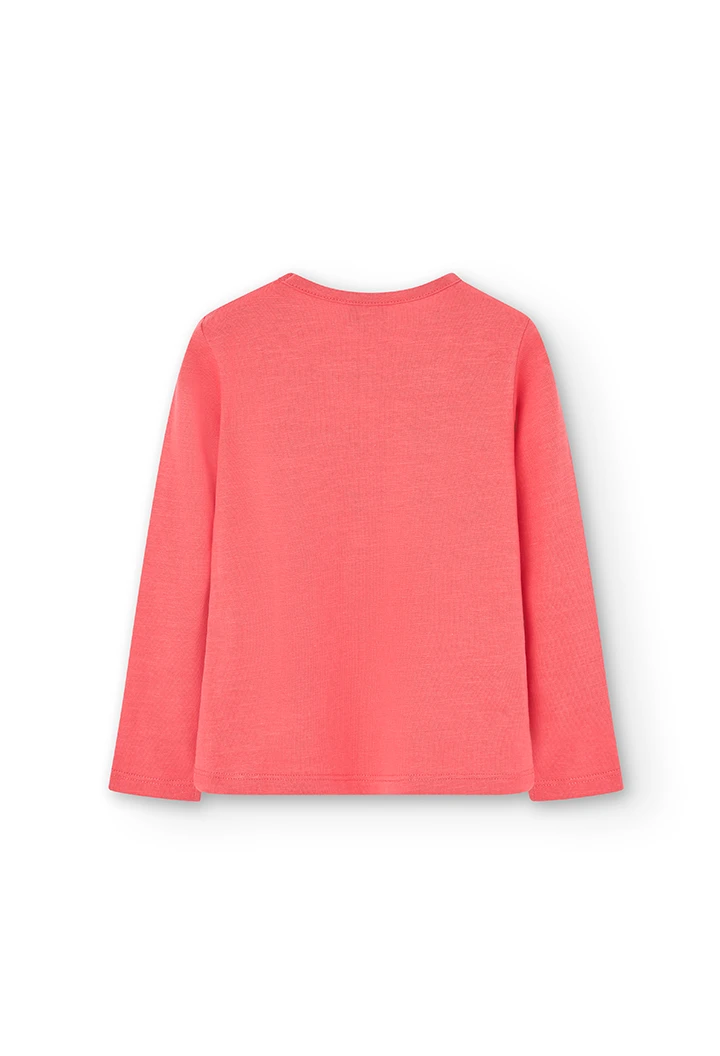 Camiseta punto flamé de niña color hibiscus