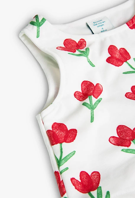Girl's Flower Print Pleated Knit Dress
