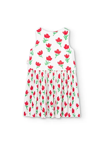 Strick-Kleid plissiert, mit Blumenaufdruck, für Mädchen