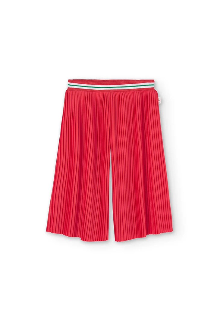 Pantalon tricoté à plis rouge pour fille