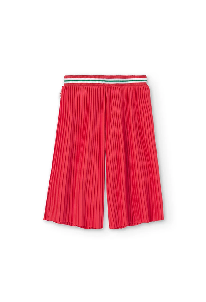 Pantalon tricoté à plis rouge pour fille