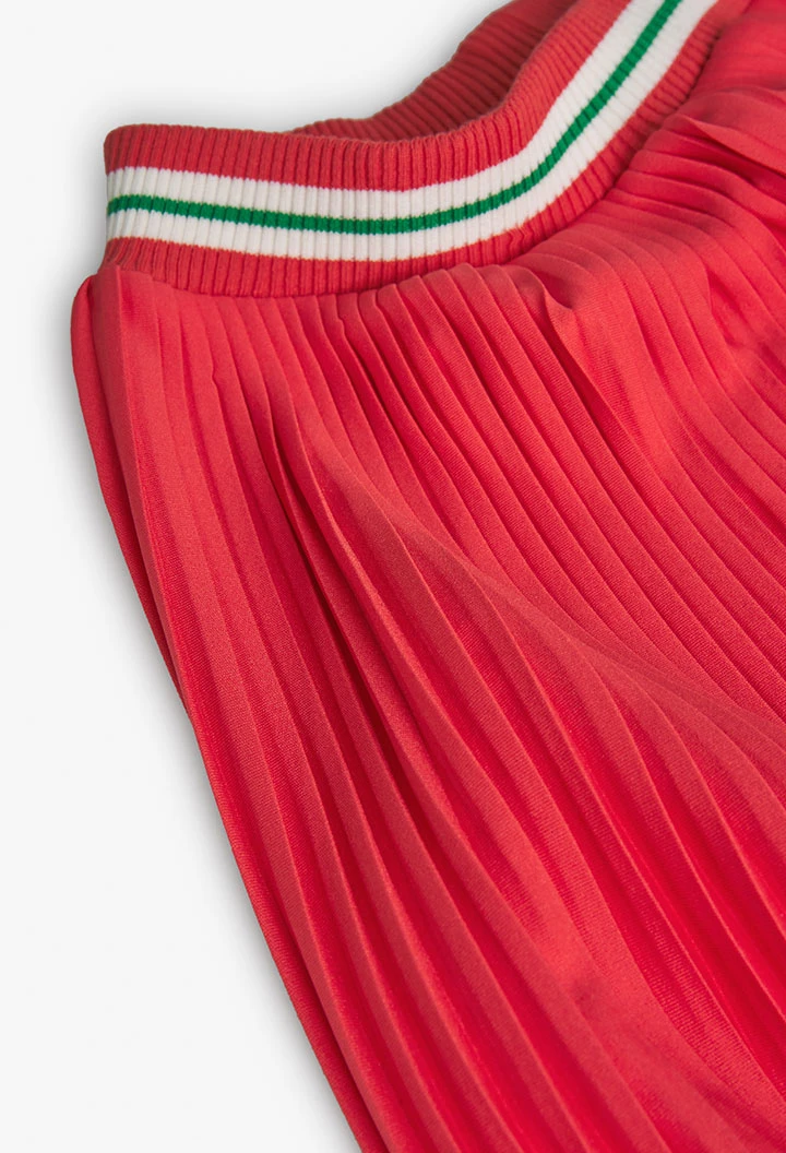 Pantalon tricoté à plis rouge pour fille
