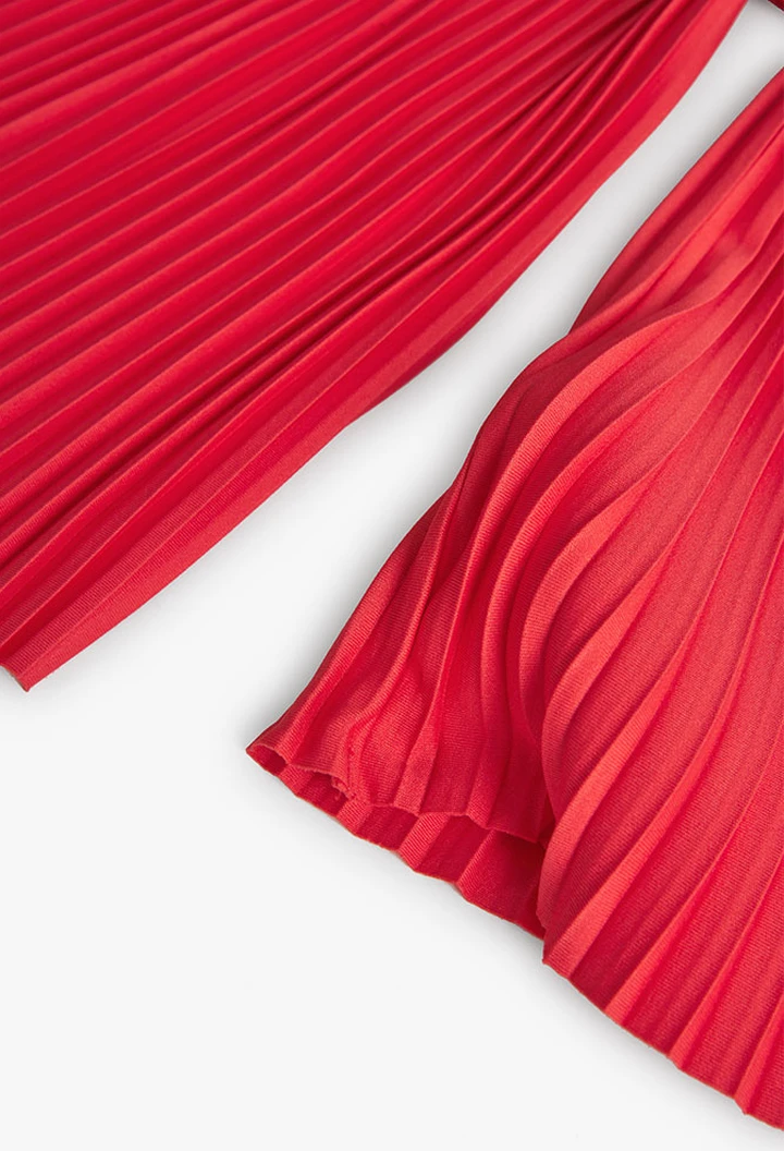 Pantalon tricoté à plis rouge pour fille