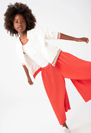 Pantalon tricoté à plis rouge pour fille