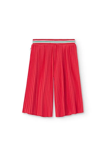Girl\'s red pleated knit trousers