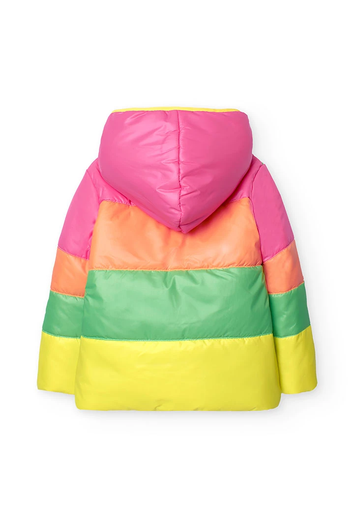 Technical parka for girls in strawberry colour