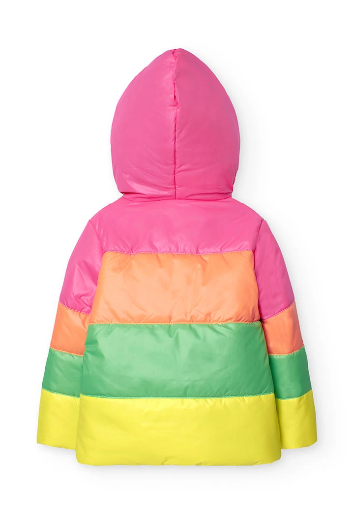 Technical parka for girls in strawberry colour