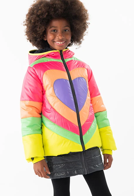 Technical parka for girls in strawberry colour