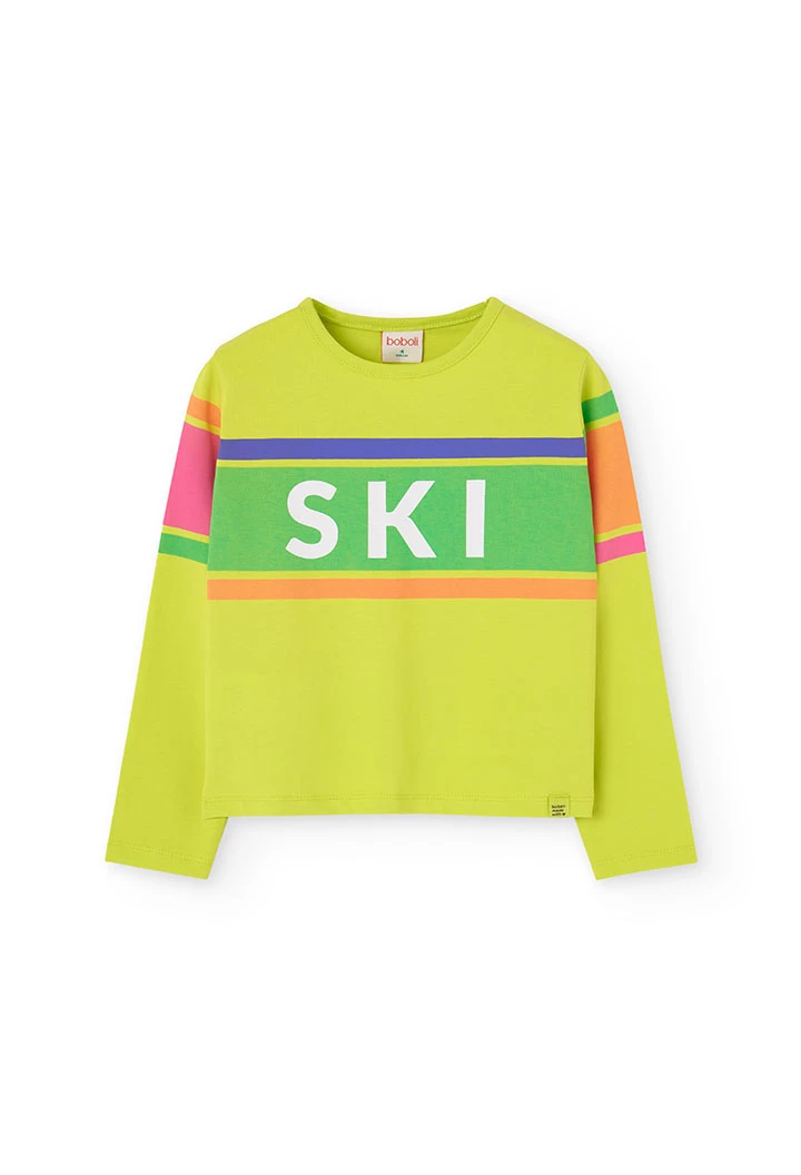 Knitted T-shirt for girl in lime green