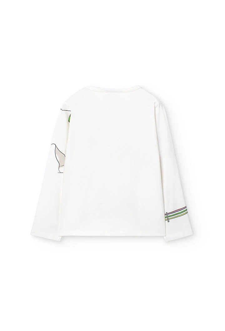 T-shirt stretch pour fille imprimé station de ski en blanc