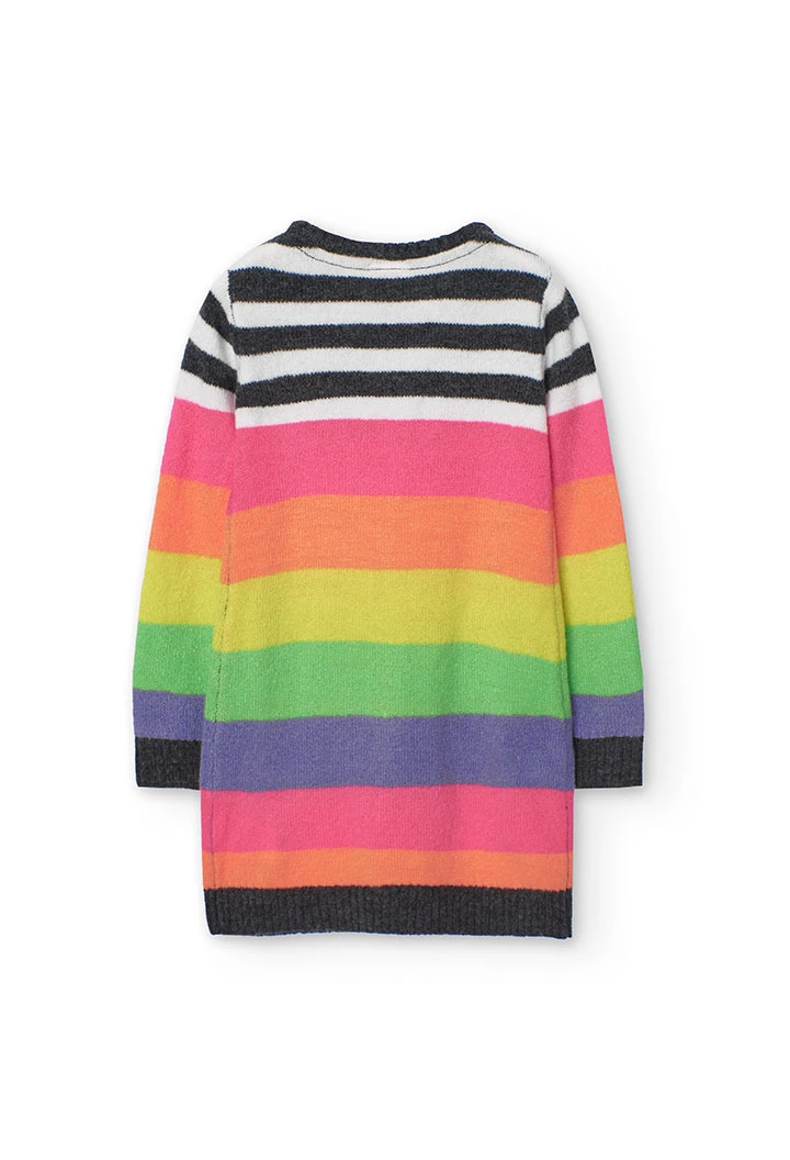 Knitted dress for girl with striped print