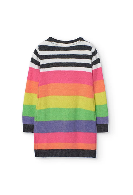 Knitted dress for girl with striped print