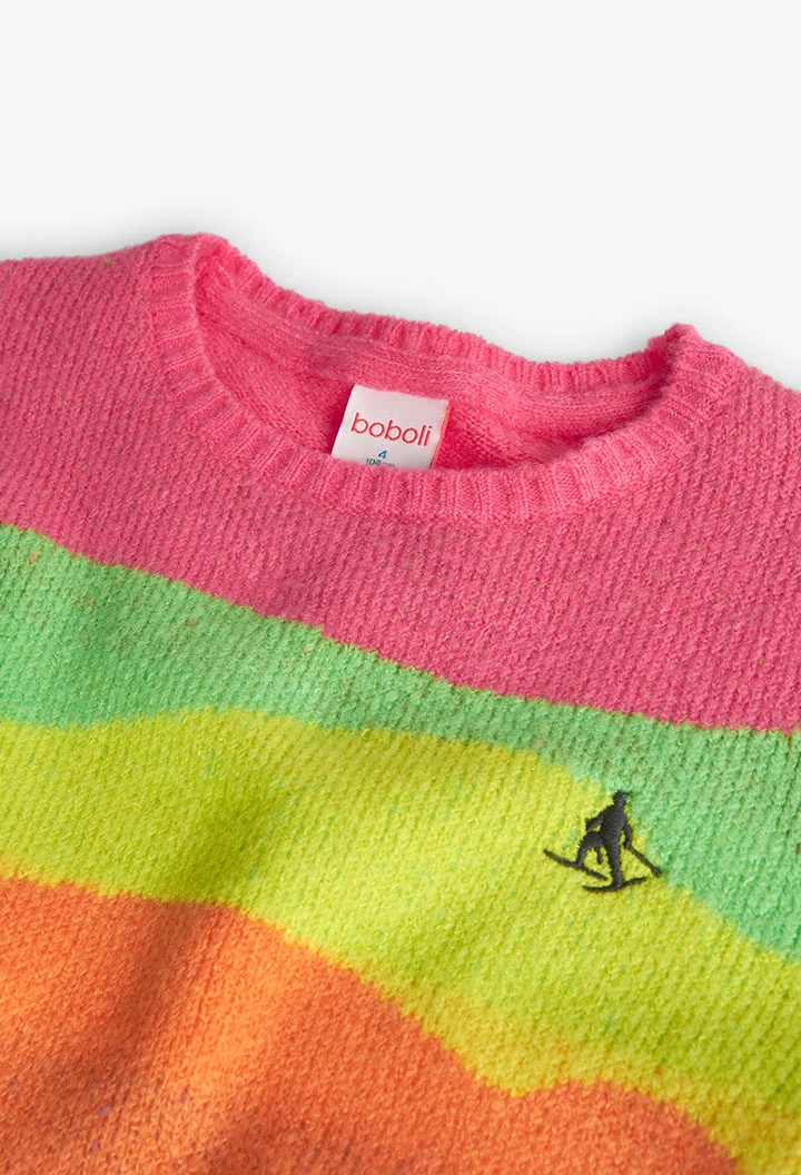 Knitted jumper for girls with colourful print