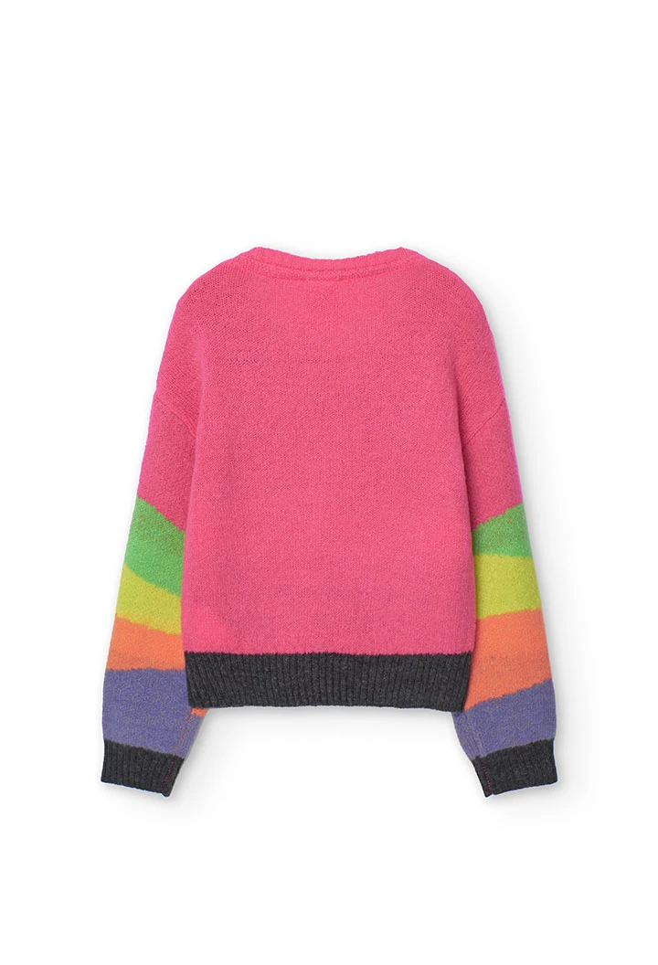 Knitted jumper for girls with colourful print