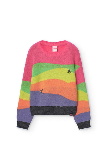 Knitted jumper for girls with colourful print