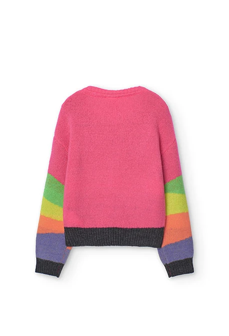 Knitted jumper for girls with colourful print