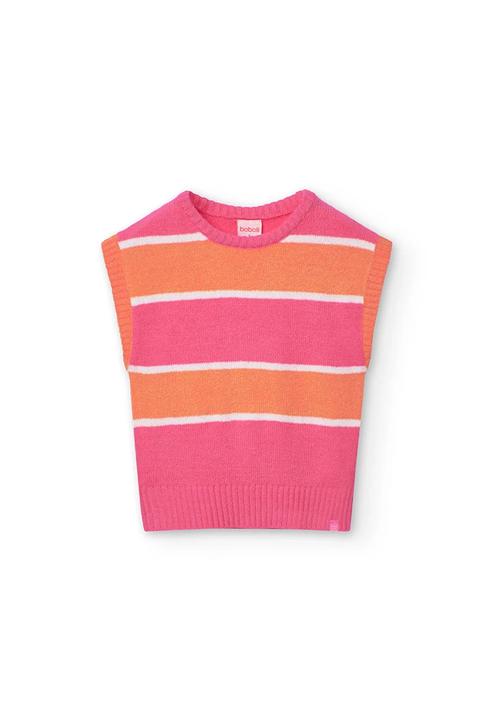 Knitted vest for girls with striped print