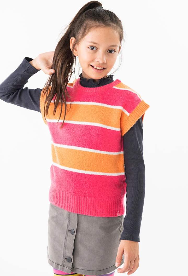 Knitted vest for girls with striped print