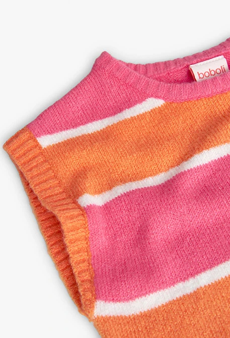 Knitted vest for girls with striped print