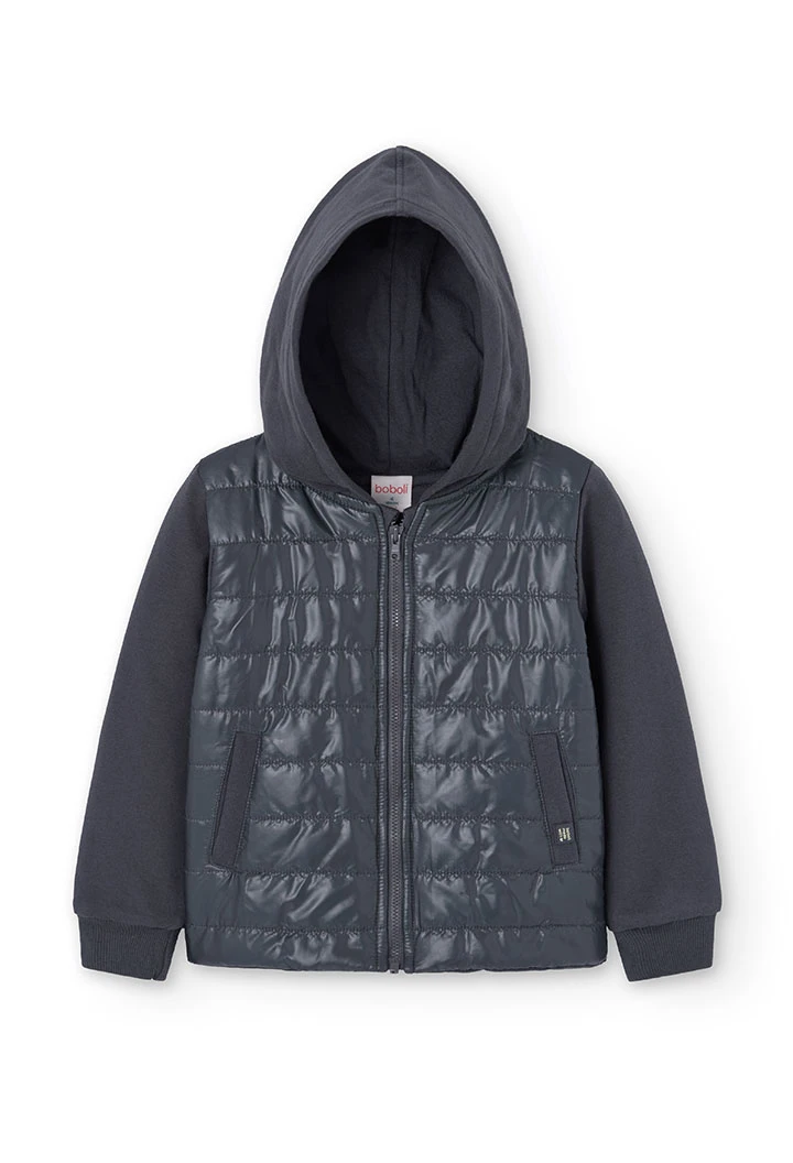 Chaqueta de felpa combinada para niña en gris oscuro