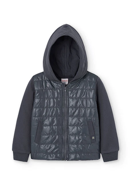 Combined fleece jacket for girls in dark grey