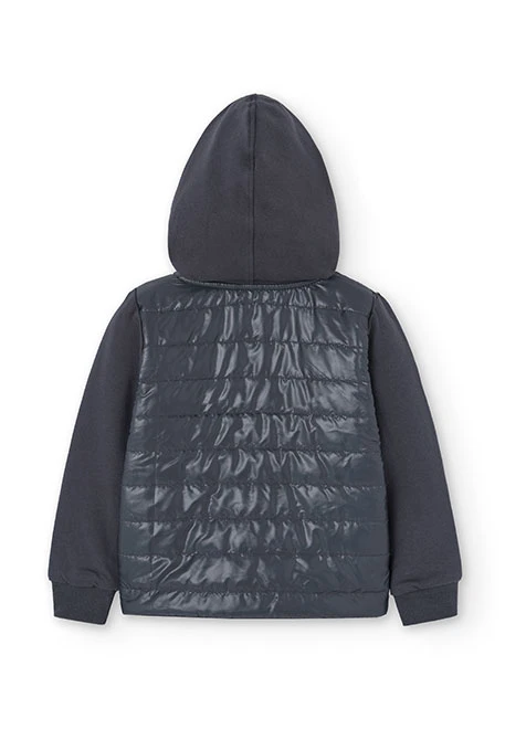 Chaqueta de felpa combinada para niña en gris oscuro