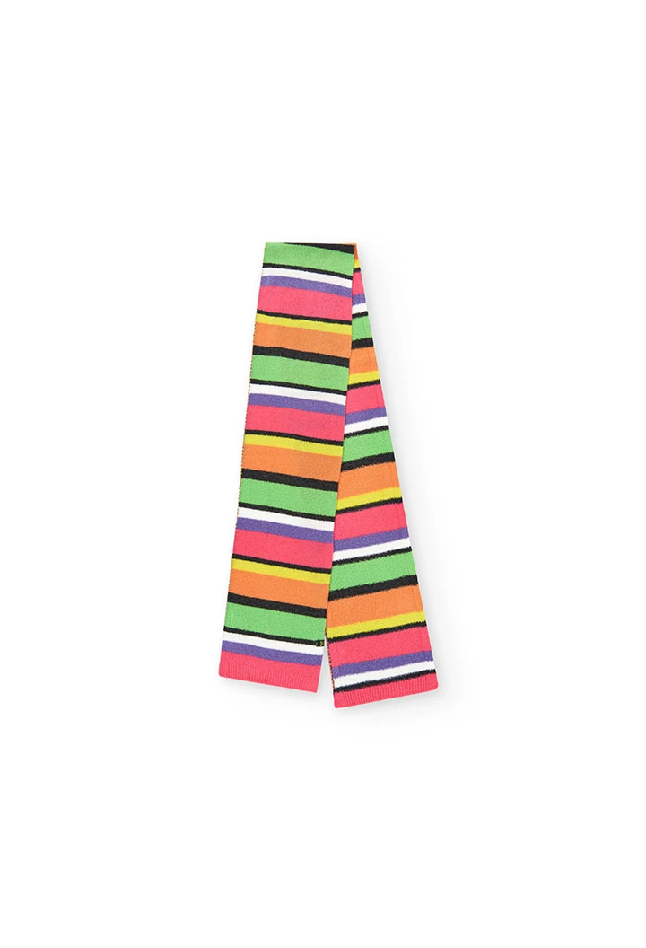 Knitted scarf with striped pattern for girls in strawberry colour